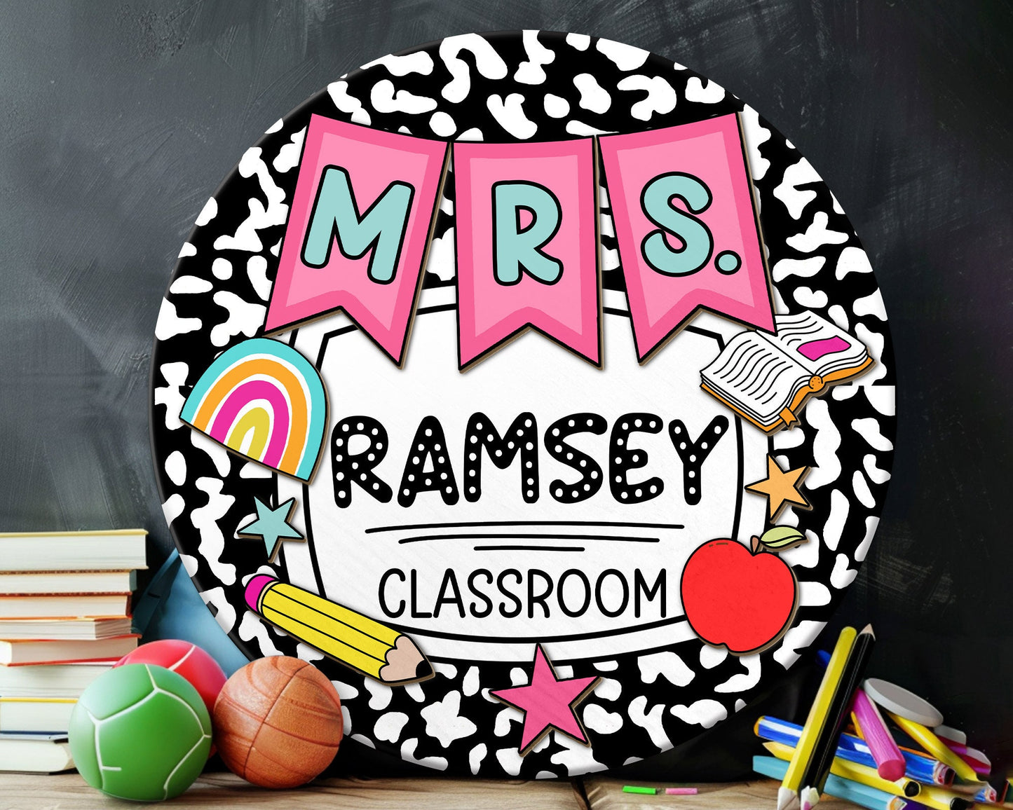 Personalized 3D Teacher Door Sign, Custom Teacher Door Sign, Teacher Appreciation Gift, Retro Teacher Door Hanger, Teacher Welcome Name Sign