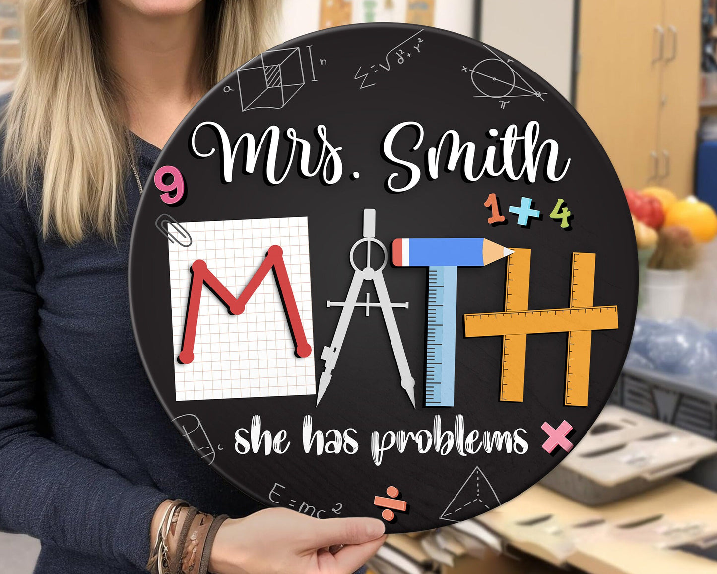 Personalized Math Teacher Door Sign, Back To School, Math Teacher Gift, Classroom Door Hanger, 3D Teacher Sign, Classroom Welcome Sign