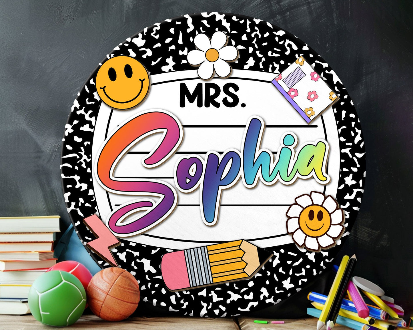 Personalized 3D Teacher Door Sign, Teacher Door Hanger, Composition Notebook Door Sign, Back to School Gift, Teacher Gift, Welcome Name Sign