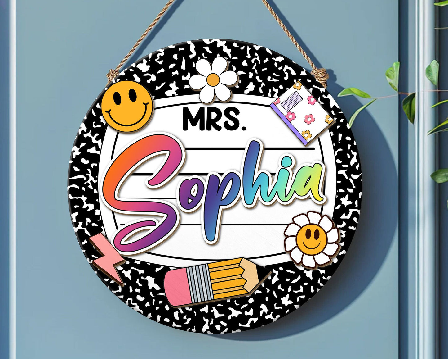Personalized 3D Teacher Door Sign, Teacher Door Hanger, Composition Notebook Door Sign, Back to School Gift, Teacher Gift, Welcome Name Sign