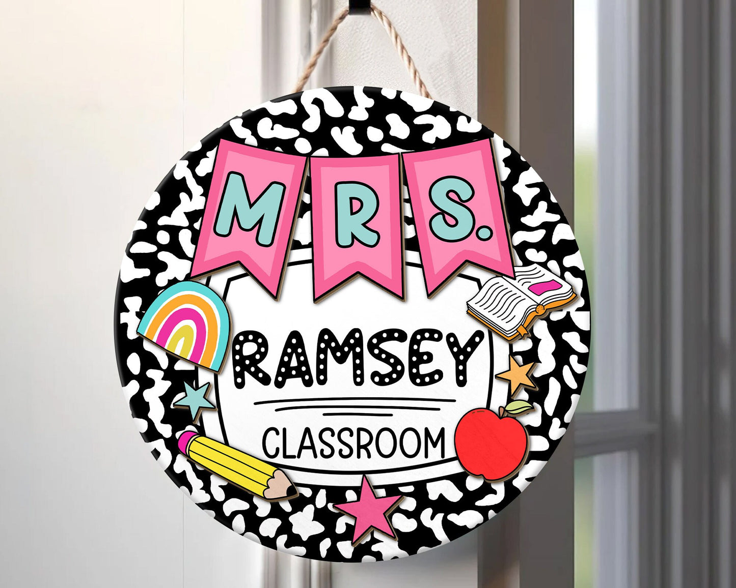 Personalized 3D Teacher Door Sign, Custom Teacher Door Sign, Teacher Appreciation Gift, Retro Teacher Door Hanger, Teacher Welcome Name Sign