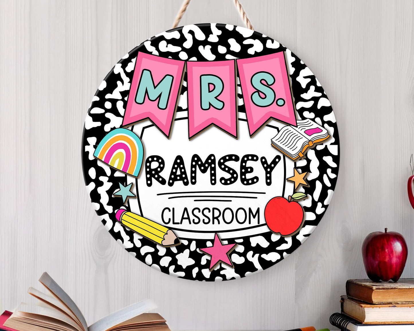 Personalized 3D Teacher Door Sign, Custom Teacher Door Sign, Teacher Appreciation Gift, Retro Teacher Door Hanger, Teacher Welcome Name Sign