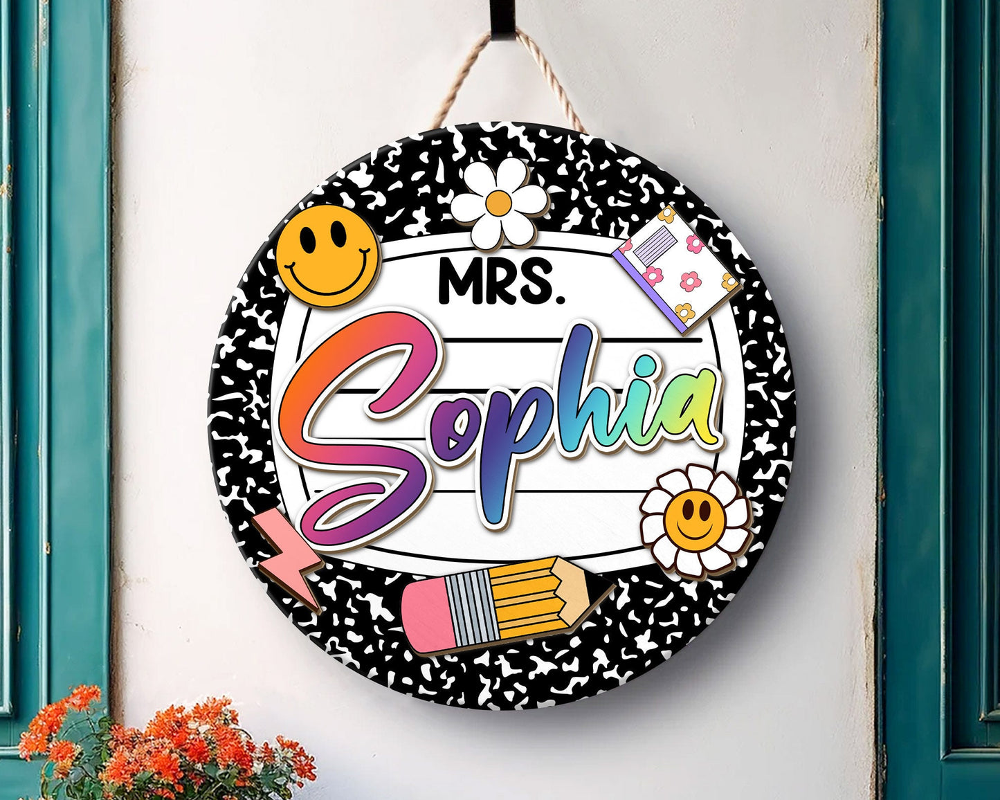 Personalized 3D Teacher Door Sign, Teacher Door Hanger, Composition Notebook Door Sign, Back to School Gift, Teacher Gift, Welcome Name Sign