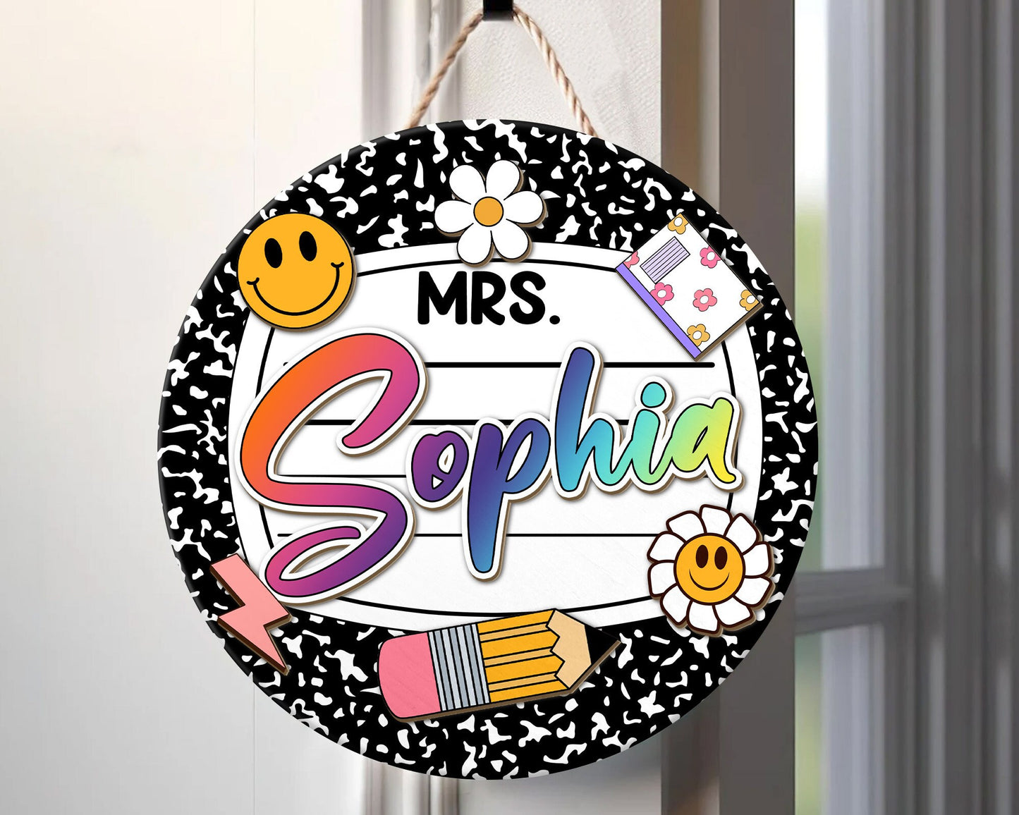 Personalized 3D Teacher Door Sign, Teacher Door Hanger, Composition Notebook Door Sign, Back to School Gift, Teacher Gift, Welcome Name Sign