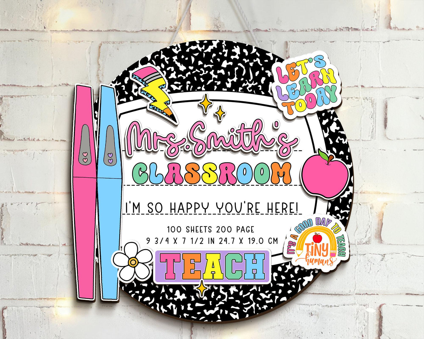Personalized 3D Teacher Door Hanger, Custom Composition Notebook Door Sign, Groovy Teacher Name Sign, Back To School Sign, New Teacher Gifts