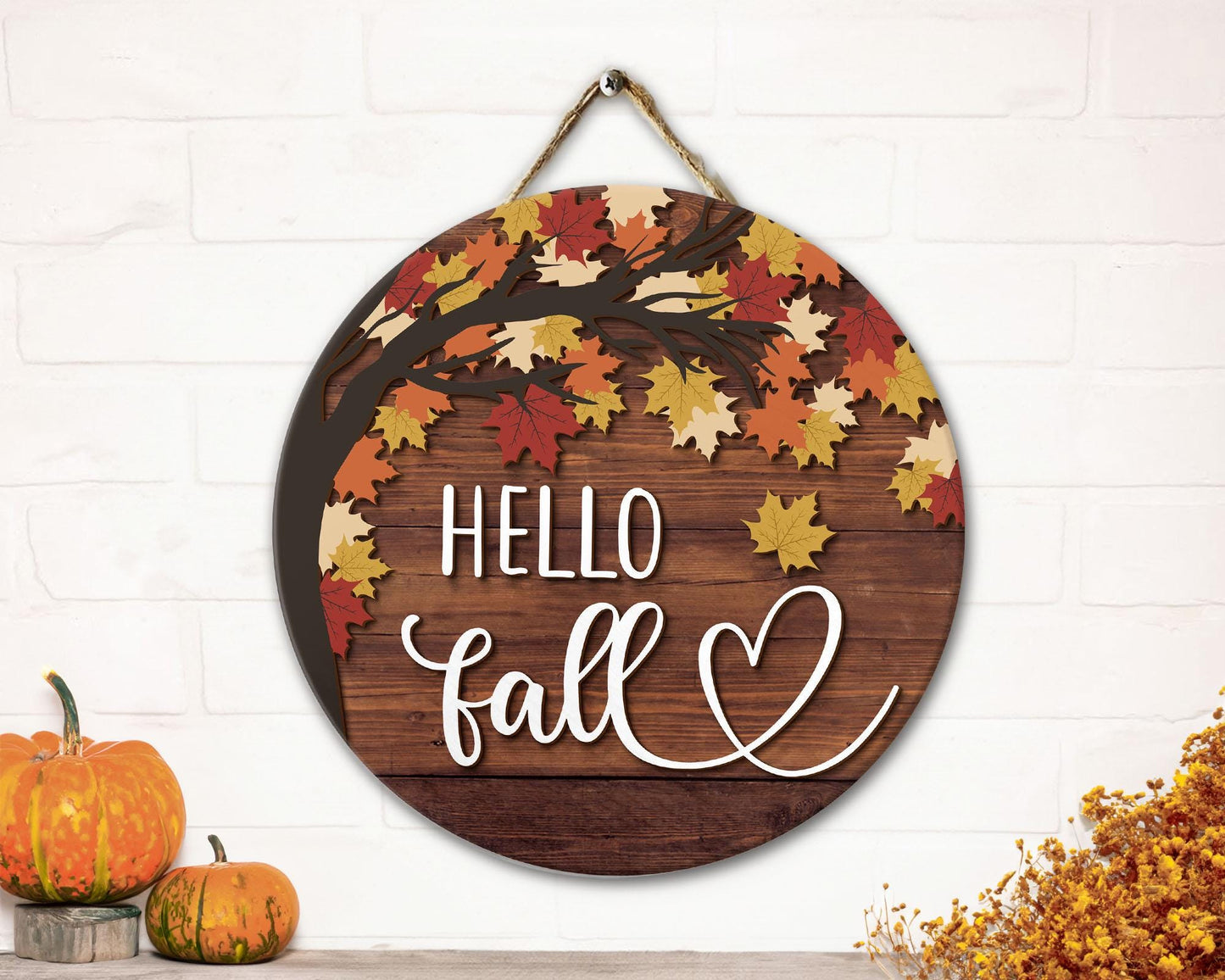 Hello Fall Door Sign, Autumn Door Hanger, Fall Welcome Sign, Autumn Decor, Thanksgiving Front Door Decor, Fall Wreath, Fall Home Decor