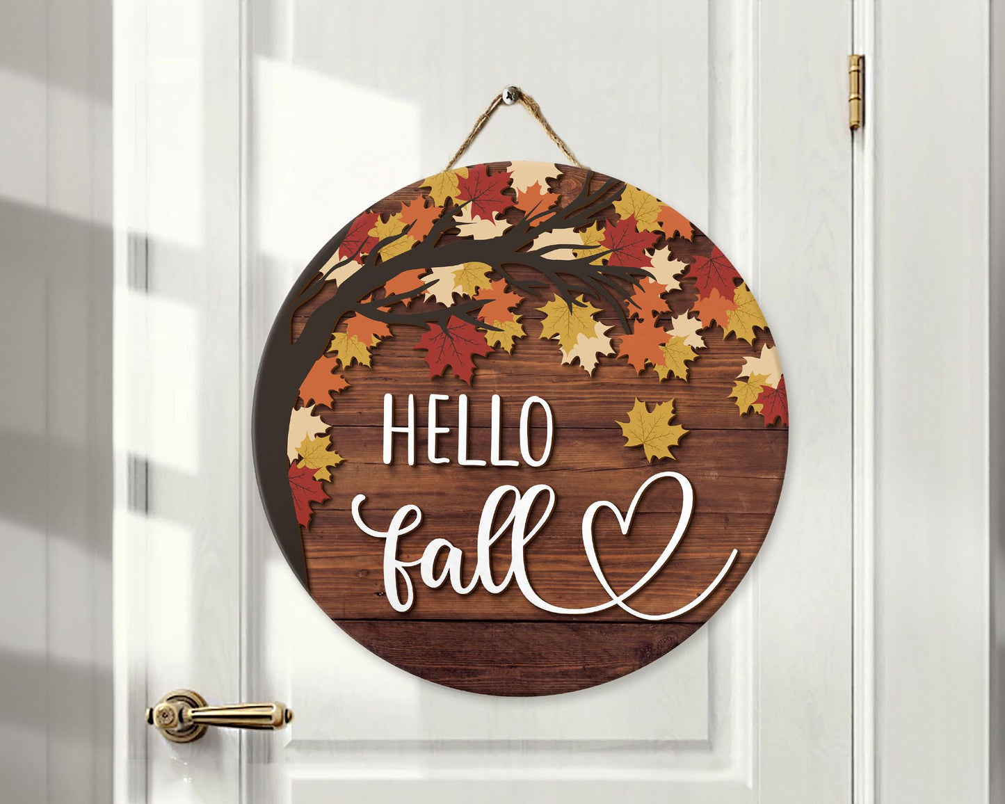 Hello Fall Door Sign, Autumn Door Hanger, Fall Welcome Sign, Autumn Decor, Thanksgiving Front Door Decor, Fall Wreath, Fall Home Decor