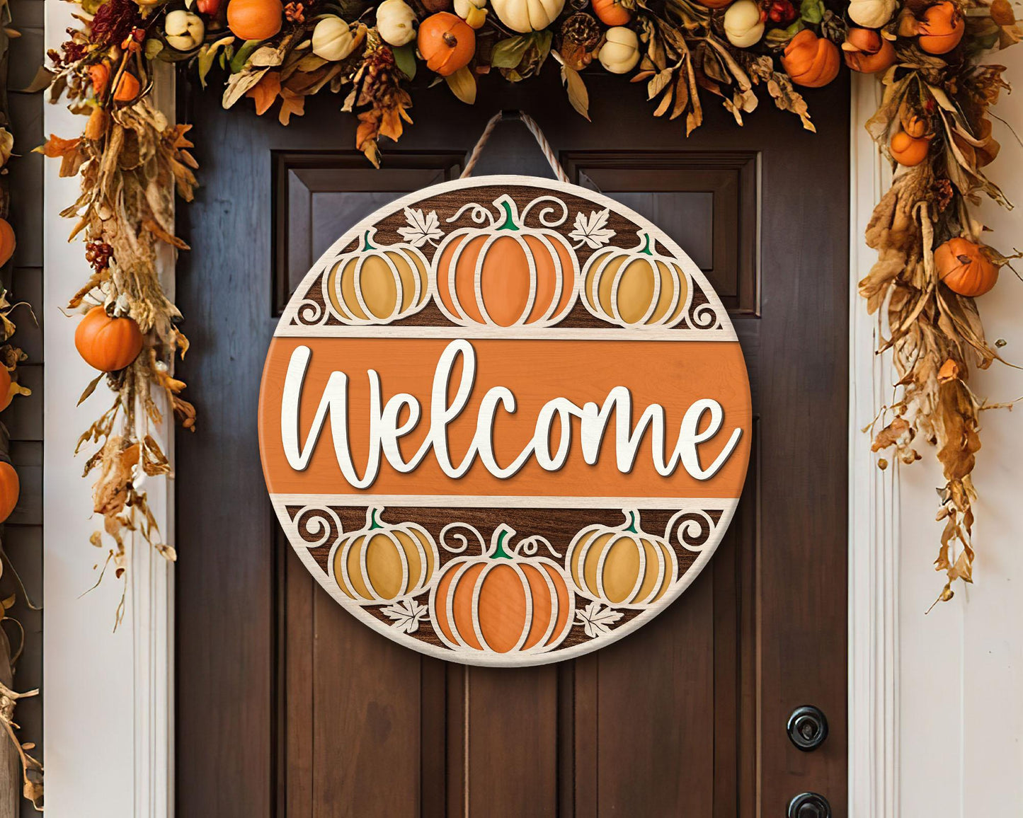 Welcome Fall Door Hanger, Pumpkin Season Door Sign, Fall Front Door Decor, Pumpkin Door Hanger, Fall Welcome Sign, Autumn Decor, Fall Gifts