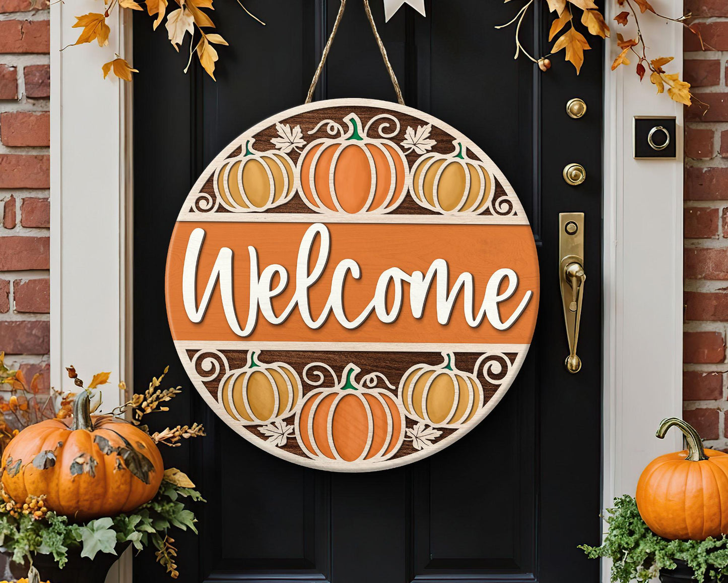 Welcome Fall Door Hanger, Pumpkin Season Door Sign, Fall Front Door Decor, Pumpkin Door Hanger, Fall Welcome Sign, Autumn Decor, Fall Gifts