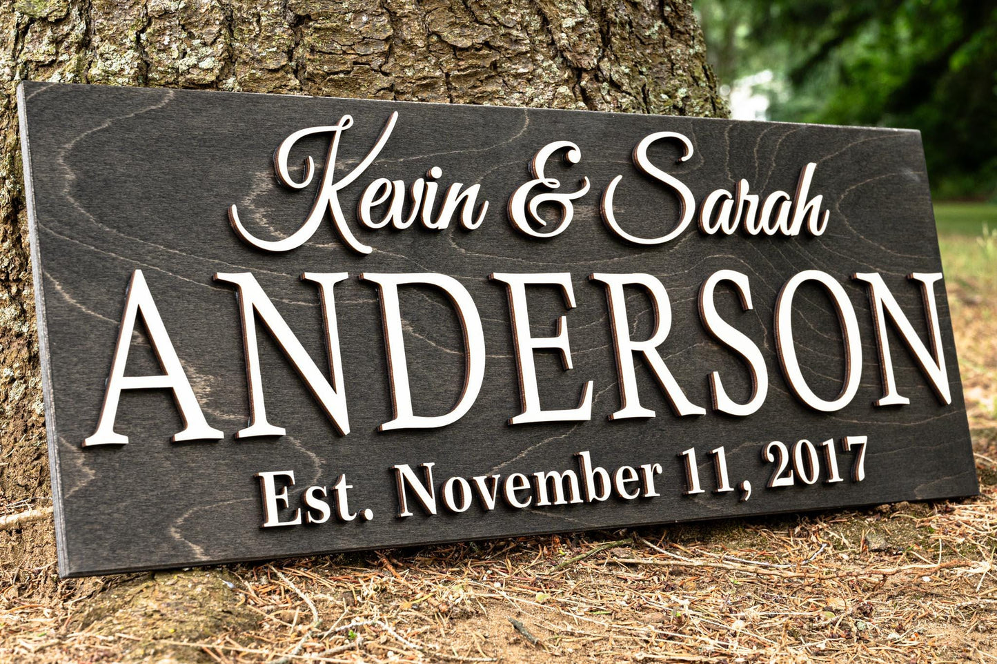 Personalized Wedding Gift Last Name Established Sign Family Name Sign 3D Wooden Sign Custom Wood Sign Anniversary Rustic Home Decor Wall Art