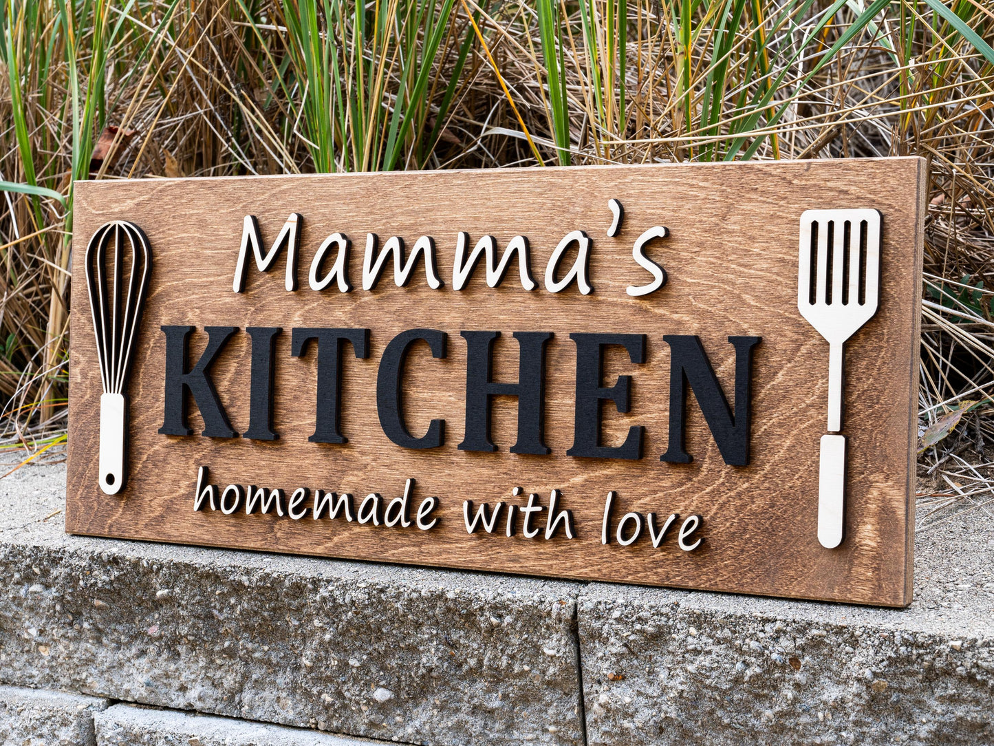 Custom Kitchen Name Sign | Personalized Mothers Day Gift for Mom Gift for Dad | Wood Kitchen Decor | Custom Name Sign Birthday Gifts for Her