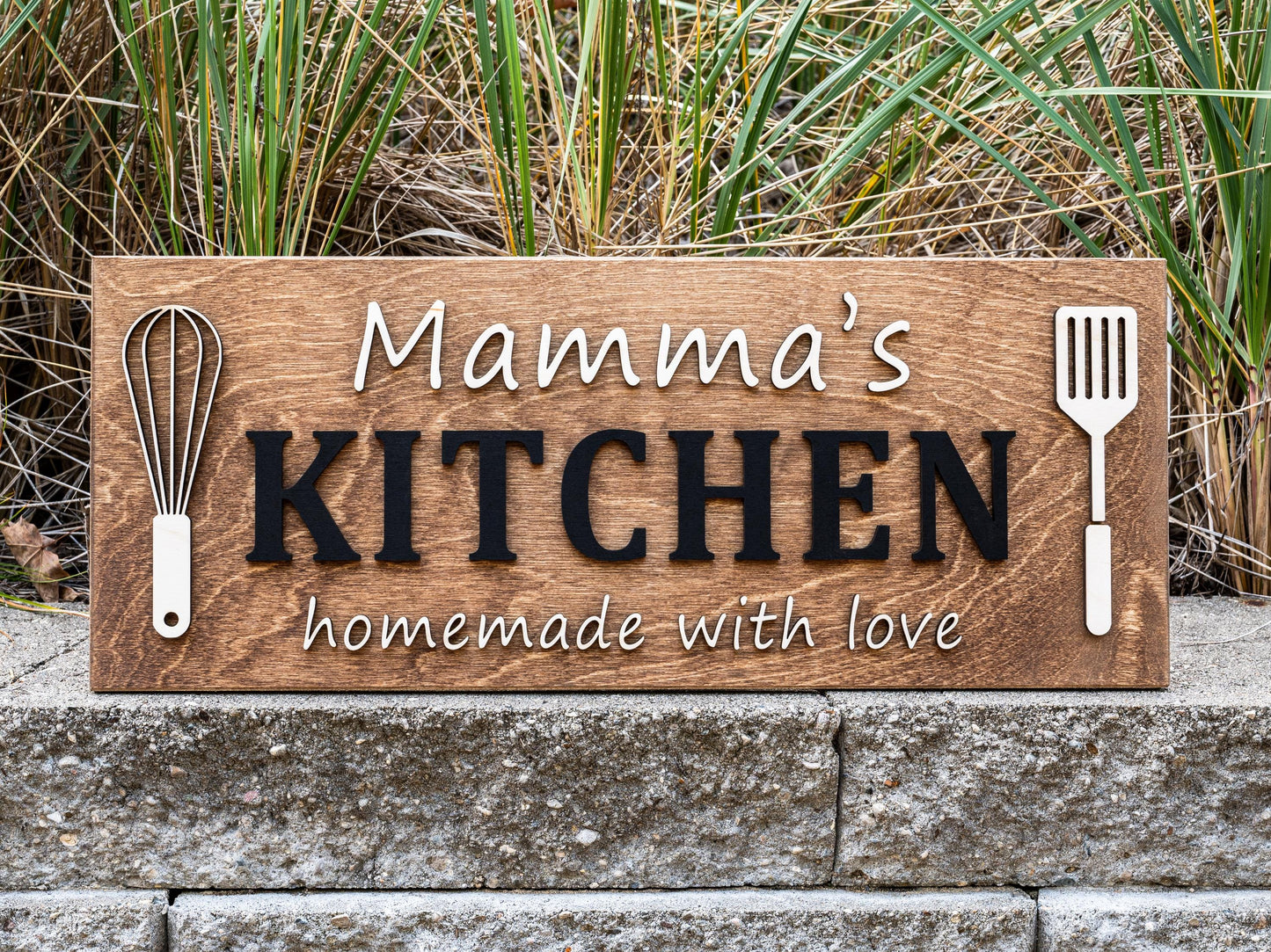 Custom Kitchen Name Sign | Personalized Mothers Day Gift for Mom Gift for Dad | Wood Kitchen Decor | Custom Name Sign Birthday Gifts for Her
