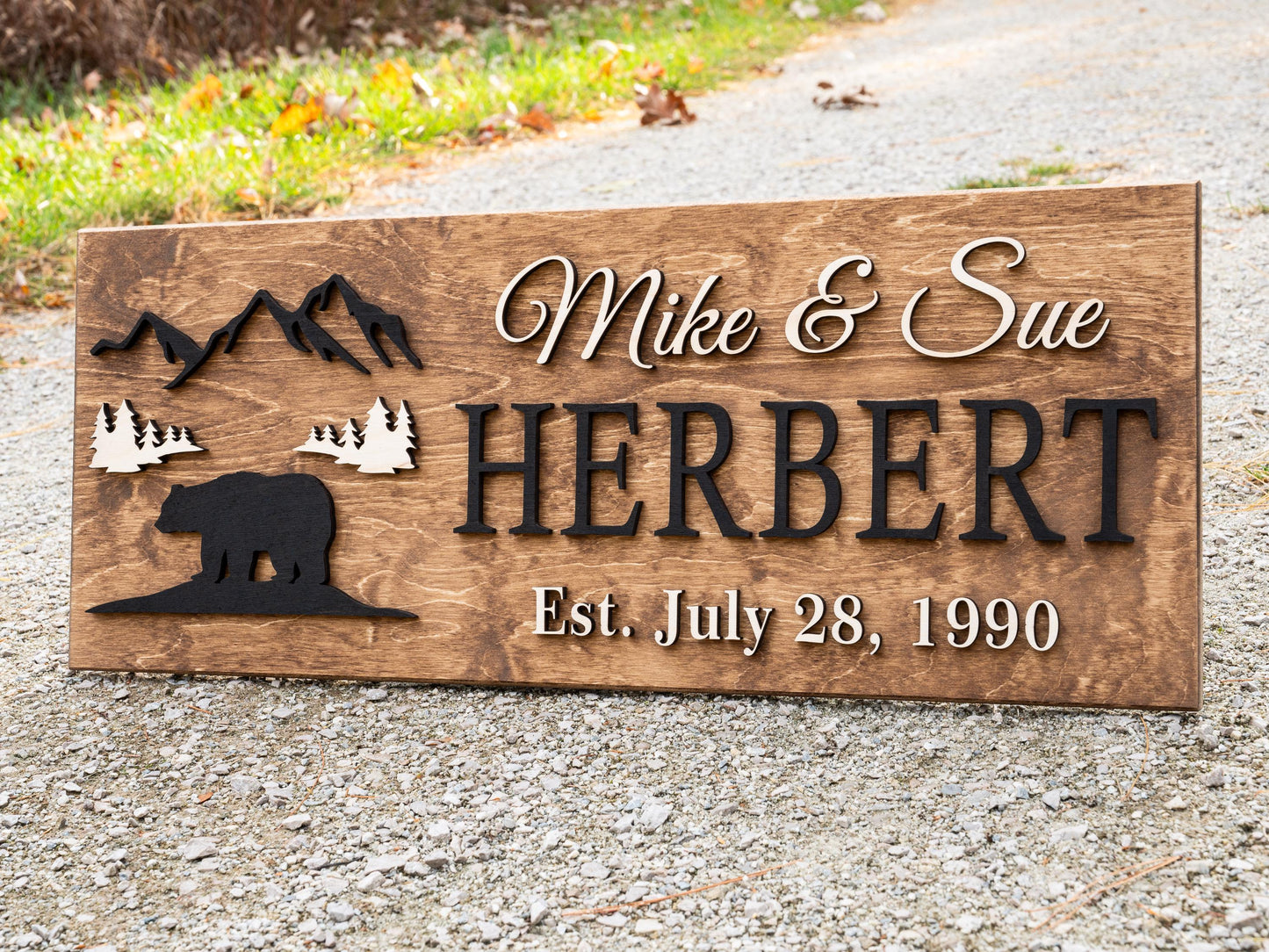 Personalized Wood Black Bear Plaque Sign | Custom Cabin Gift Man Cave Gift Wedding Family Last Name Established Camp Lake House Décor Woods