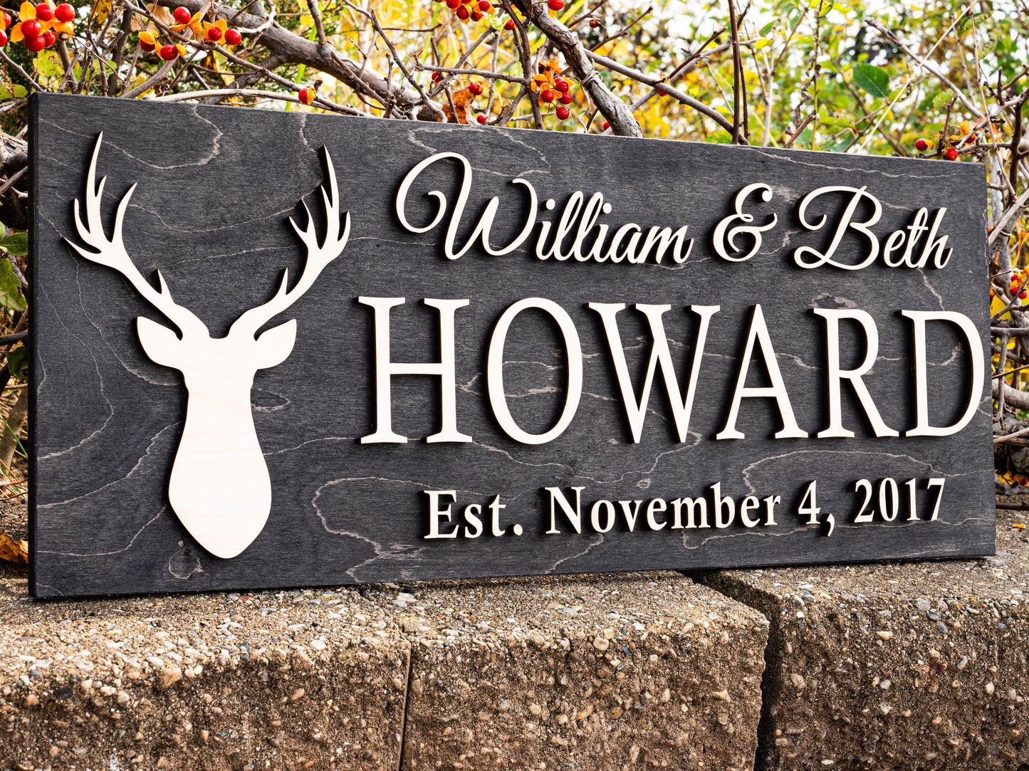 Personalized Cabin Sign Custom Wood Sign Rustic Cabin Decor Personalized Man Cave Sign Established Camper Sign Lake House Décor Deer Plaque