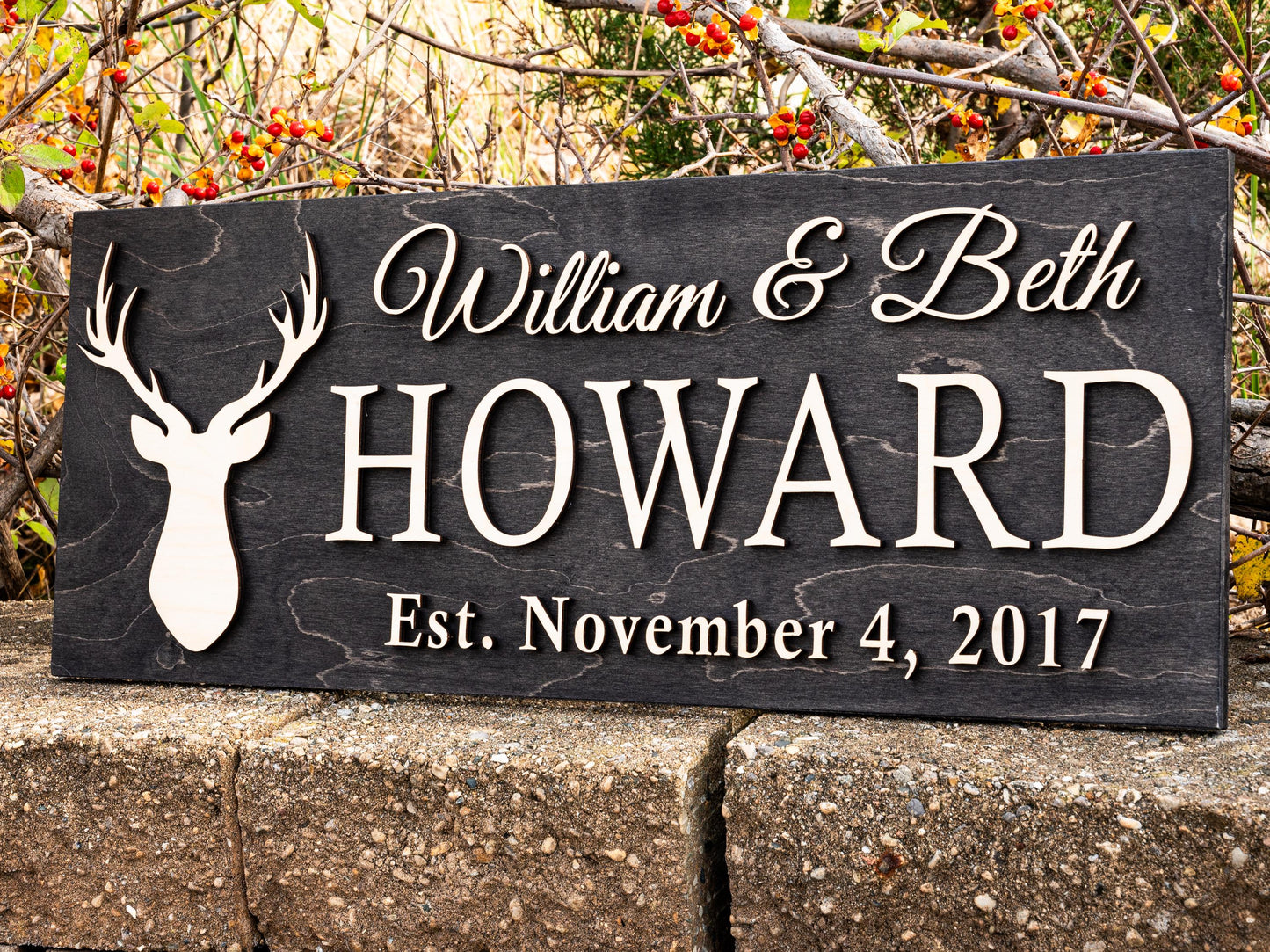 Personalized Cabin Sign Custom Wood Sign Rustic Cabin Decor Personalized Man Cave Sign Established Camper Sign Lake House Décor Deer Plaque