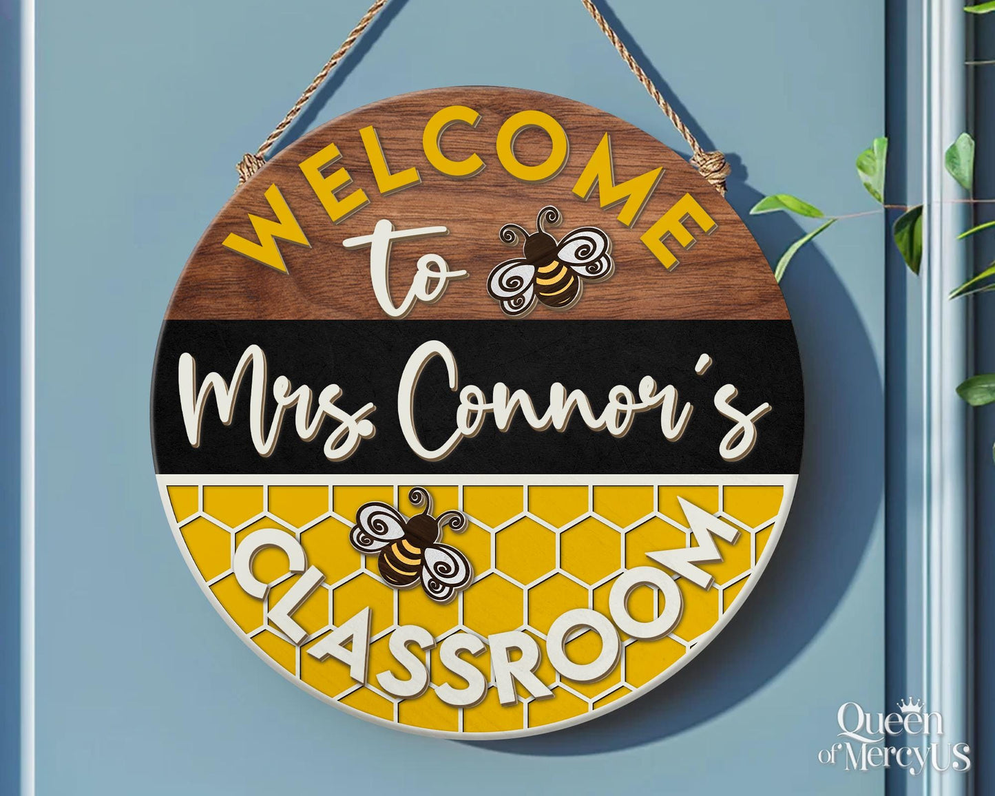 Custom Teacher Name Door Sign, Teacher Appreciation Gifts, Teacher Door Hanger, Bee Classroom Welcome Sign, Bee Hive Decor, Teacher's Day