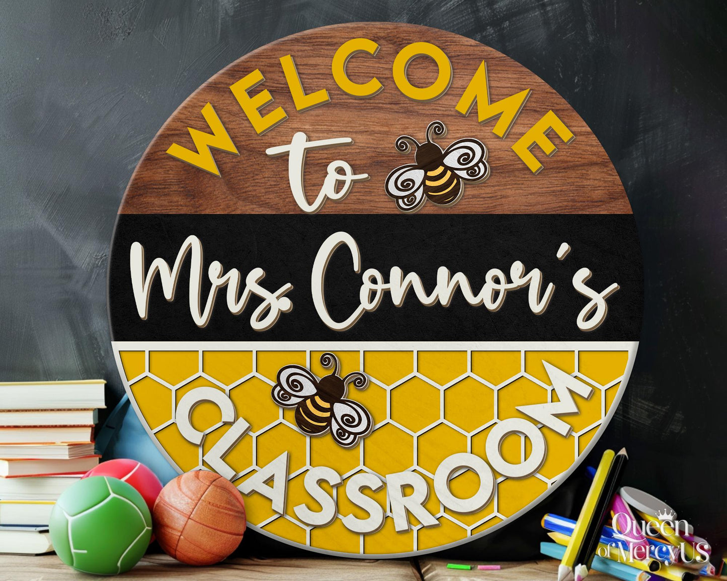 Custom Teacher Name Door Sign, Teacher Appreciation Gifts, Teacher Door Hanger, Bee Classroom Welcome Sign, Bee Hive Decor, Teacher's Day