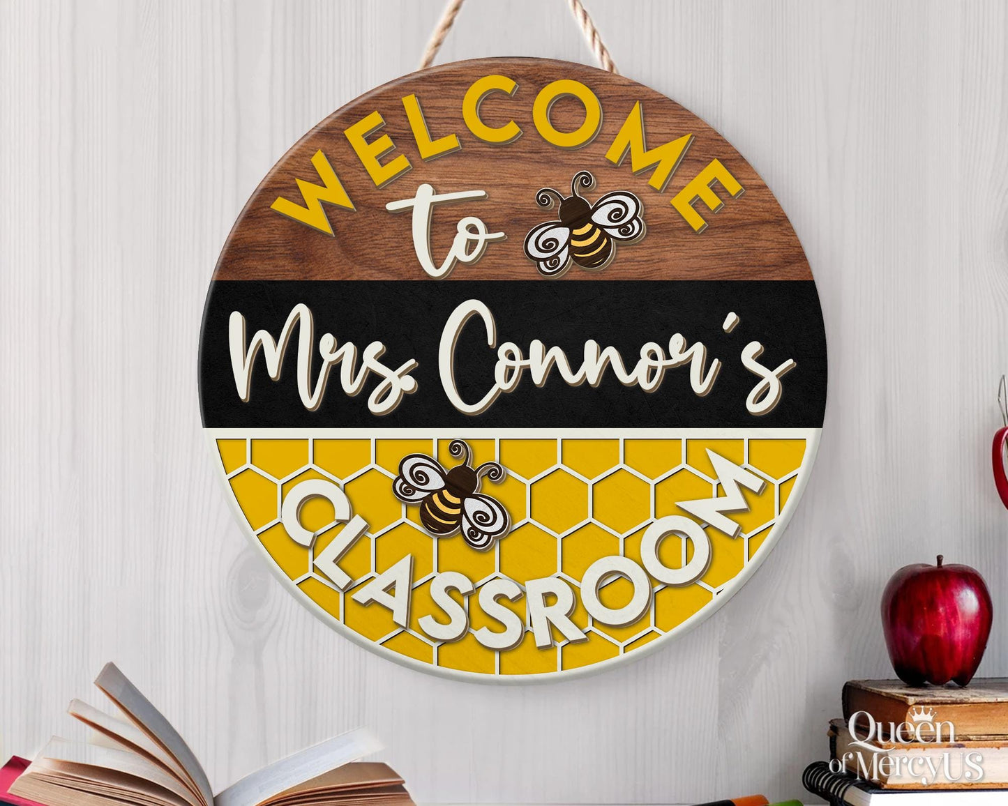 Custom Teacher Name Door Sign, Teacher Appreciation Gifts, Teacher Door Hanger, Bee Classroom Welcome Sign, Bee Hive Decor, Teacher's Day