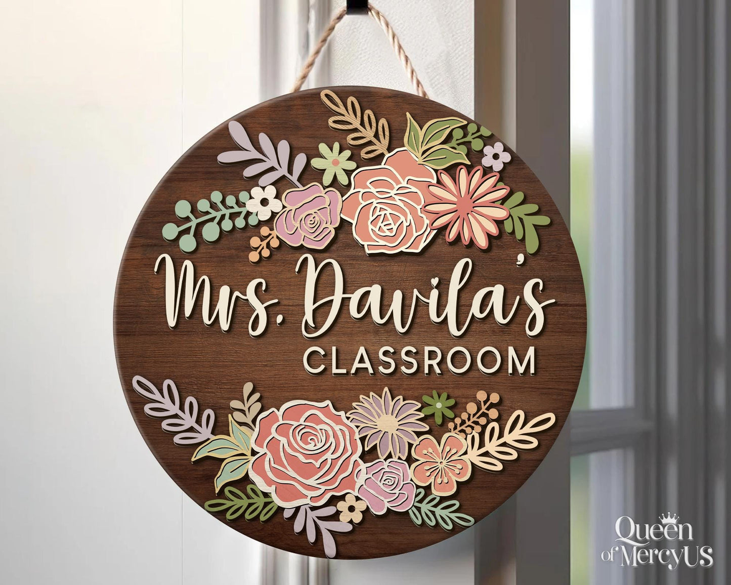 Teacher Door Sign, Teacher 3D Door Hanger, Teacher Appreciation Gifts, Custom Teacher Name Sign, Welcome Classroom Sign, Floral Wooden Sign