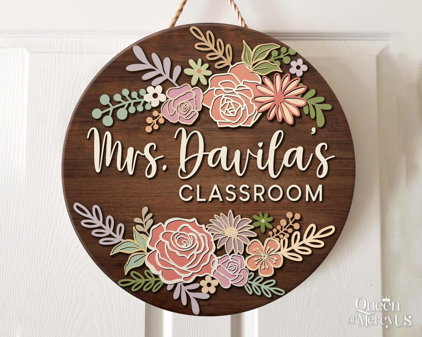 Teacher Door Sign, Teacher 3D Door Hanger, Teacher Appreciation Gifts, Custom Teacher Name Sign, Welcome Classroom Sign, Floral Wooden Sign