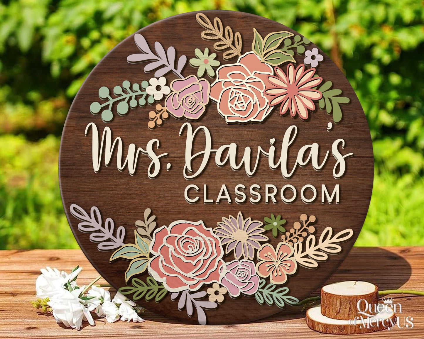 Teacher Door Sign, Teacher 3D Door Hanger, Teacher Appreciation Gifts, Custom Teacher Name Sign, Welcome Classroom Sign, Floral Wooden Sign