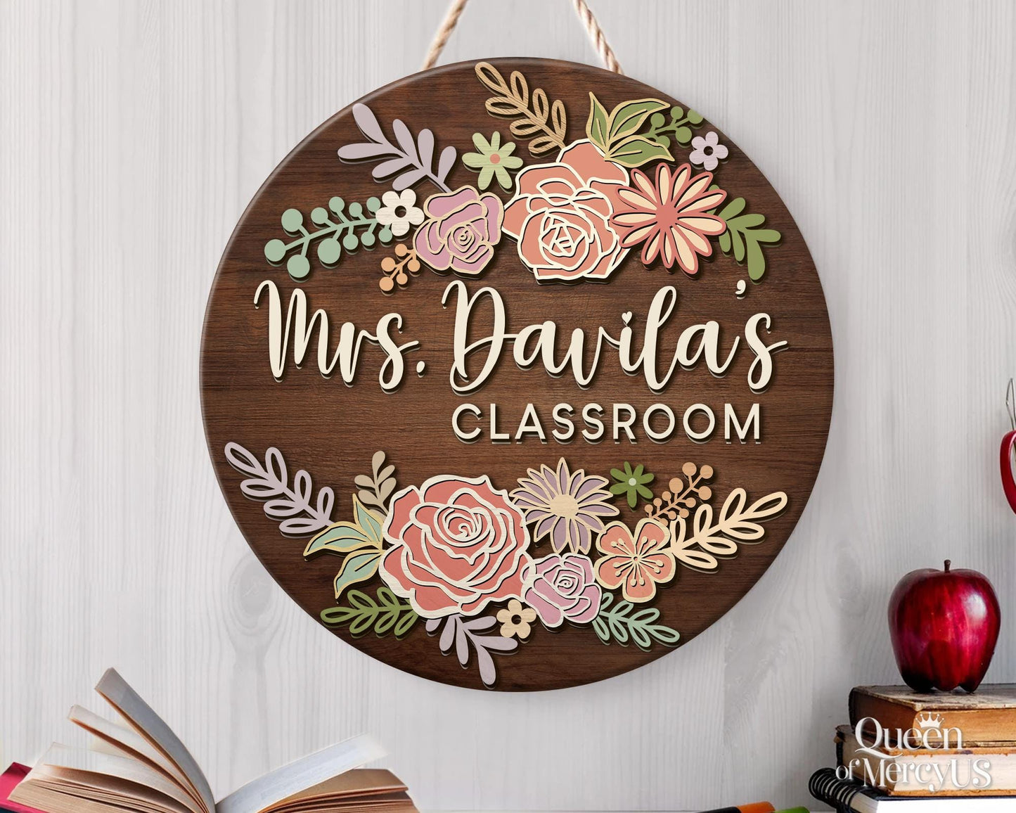Teacher Door Sign, Teacher 3D Door Hanger, Teacher Appreciation Gifts, Custom Teacher Name Sign, Welcome Classroom Sign, Floral Wooden Sign
