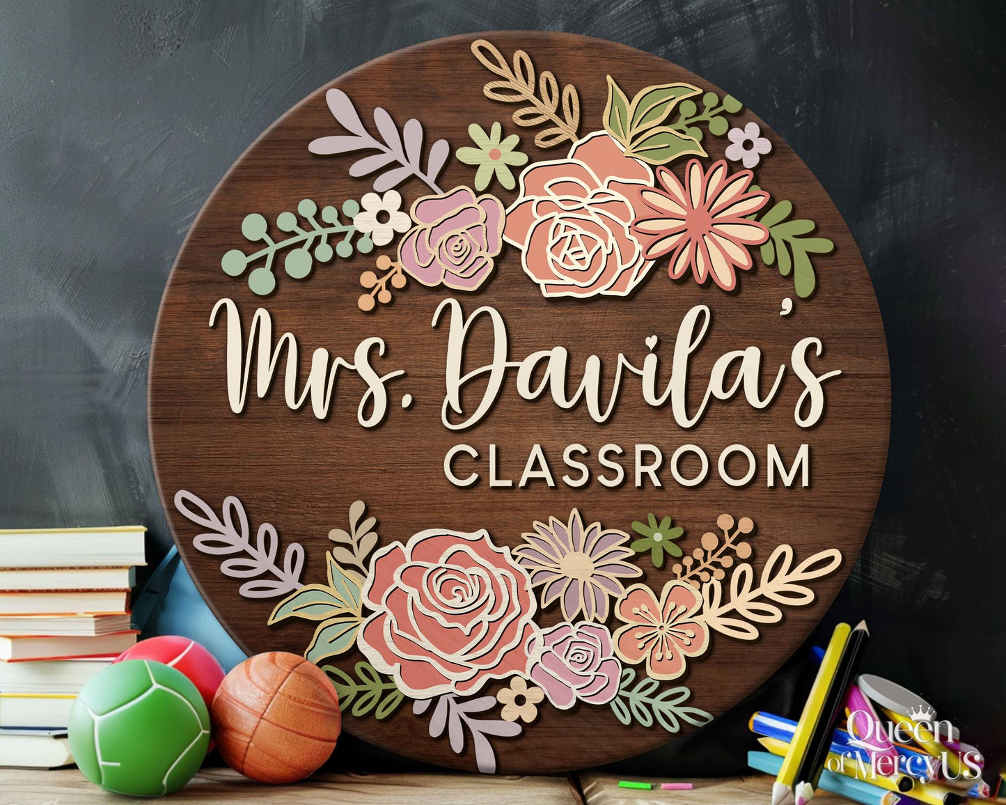 Teacher Door Sign, Teacher 3D Door Hanger, Teacher Appreciation Gifts, Custom Teacher Name Sign, Welcome Classroom Sign, Floral Wooden Sign