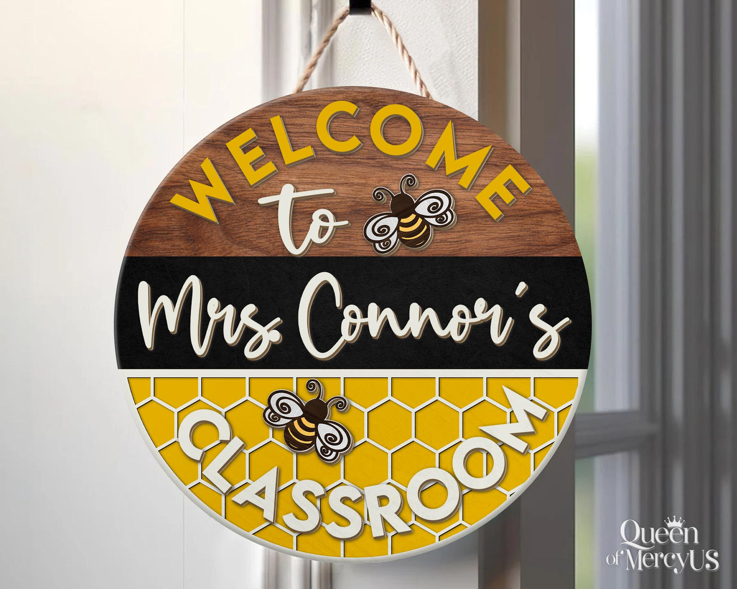 Custom Teacher Name Door Sign, Teacher Appreciation Gifts, Teacher Door Hanger, Bee Classroom Welcome Sign, Bee Hive Decor, Teacher's Day