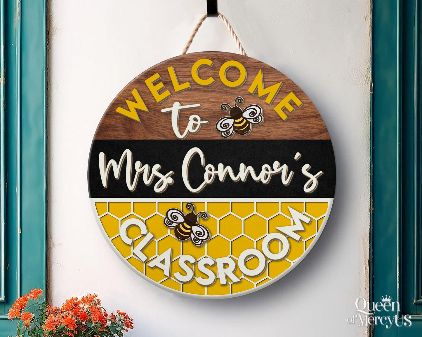 Custom Teacher Name Door Sign, Teacher Appreciation Gifts, Teacher Door Hanger, Bee Classroom Welcome Sign, Bee Hive Decor, Teacher's Day