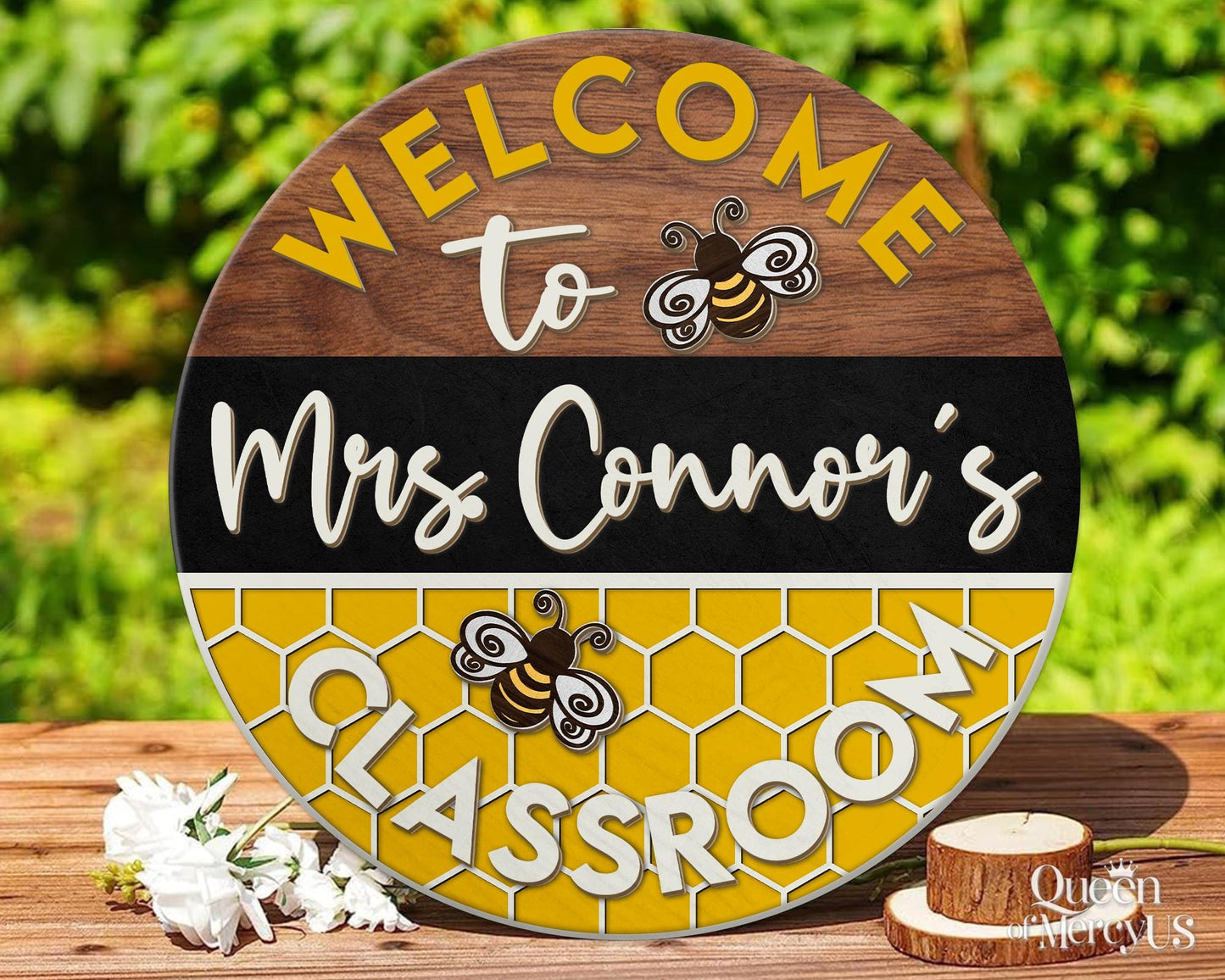 Custom Teacher Name Door Sign, Teacher Appreciation Gifts, Teacher Door Hanger, Bee Classroom Welcome Sign, Bee Hive Decor, Teacher's Day