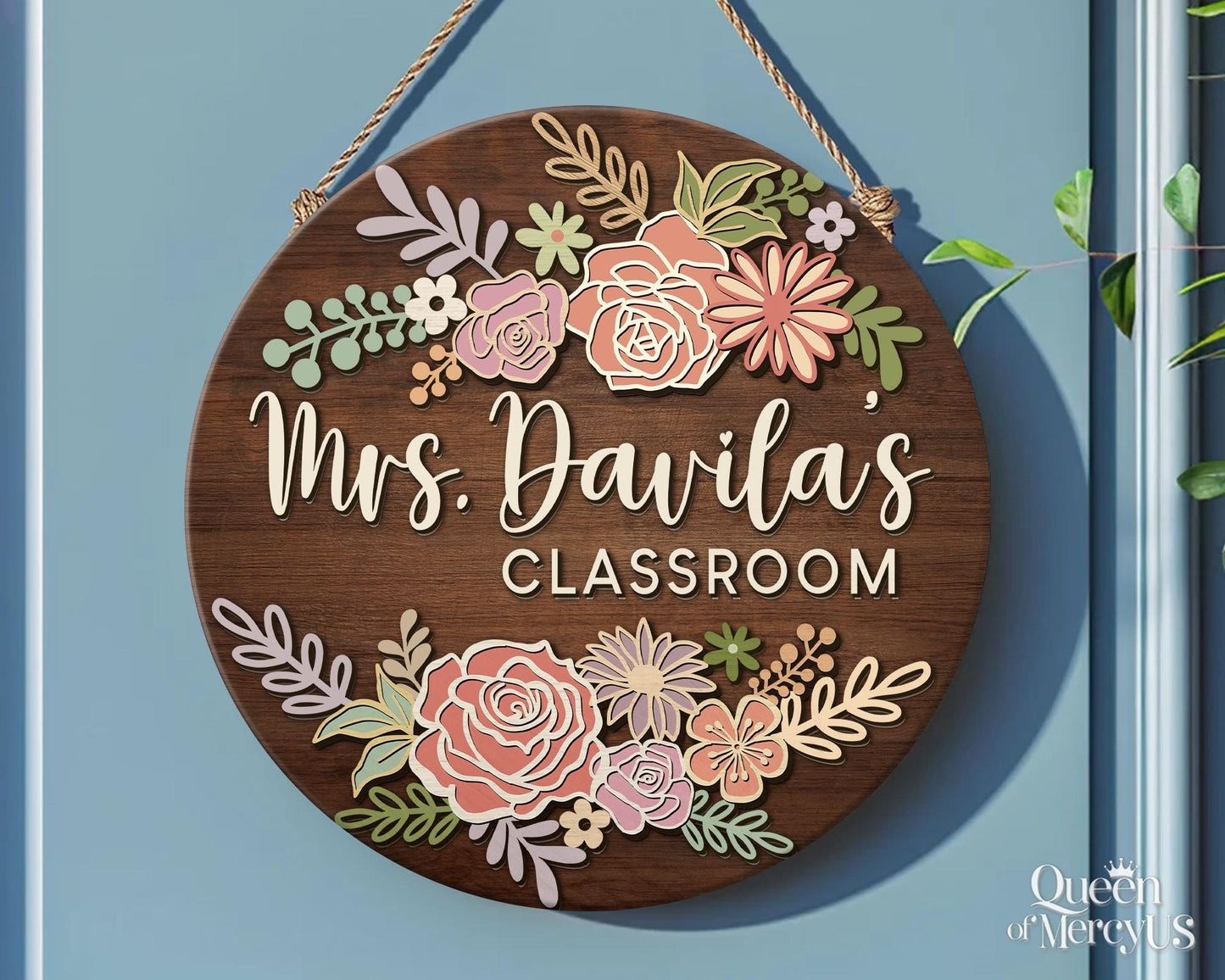 Teacher Door Sign, Teacher 3D Door Hanger, Teacher Appreciation Gifts, Custom Teacher Name Sign, Welcome Classroom Sign, Floral Wooden Sign