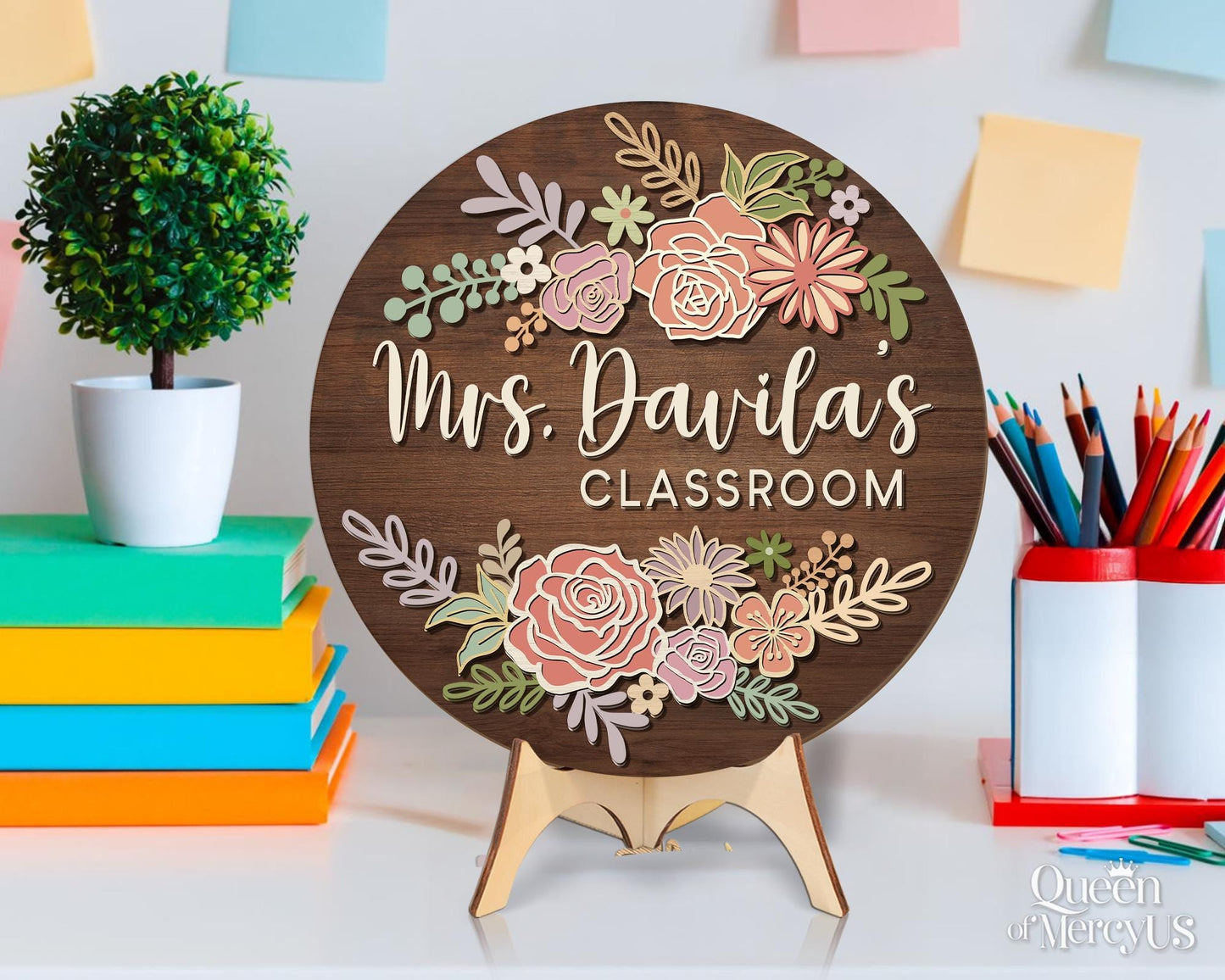 Teacher Door Sign, Teacher 3D Door Hanger, Teacher Appreciation Gifts, Custom Teacher Name Sign, Welcome Classroom Sign, Floral Wooden Sign