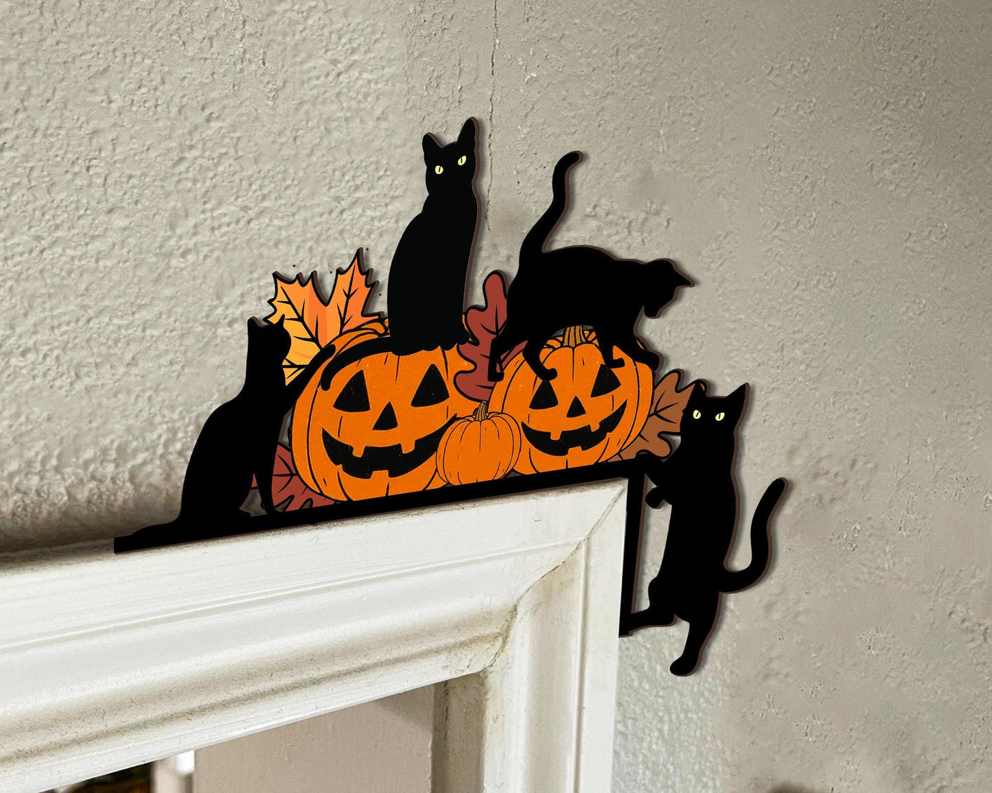 Halloween Door Corner Sign, Black Cat Door Corner, Halloween Home Decor, Halloween Wall Decor, Halloween Pumpkin Sign, Cat Lover Gifts