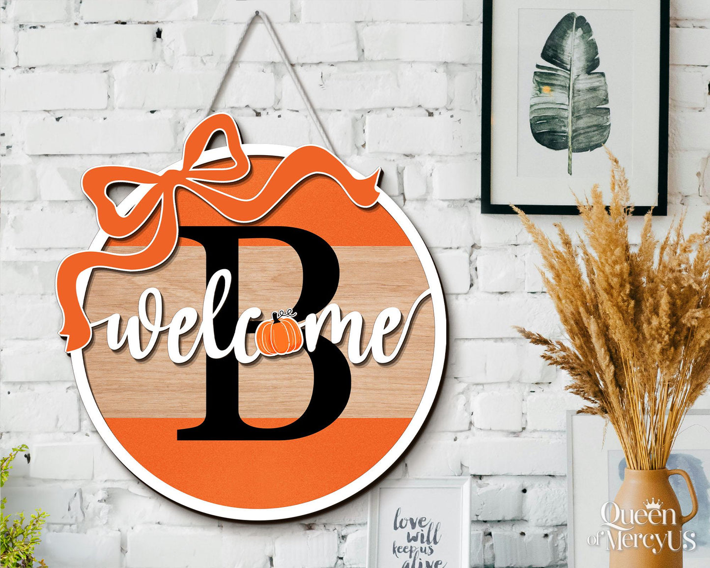 Custom Last Name Fall Front Door Decor, Family Fall Door Hanger, Autumn Front Door Wreath, Personalized Fall Door Sign, Pumpkin Home Decor