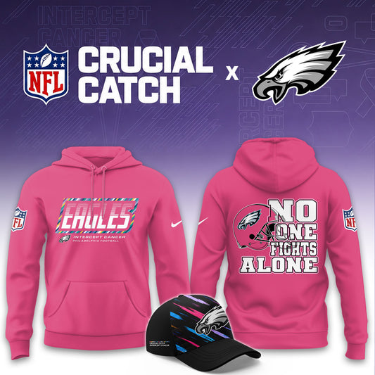Mens Philadelphia Eagles Football 2026 Crucial Catch Limited Pink Hoodie, No one fights alone!