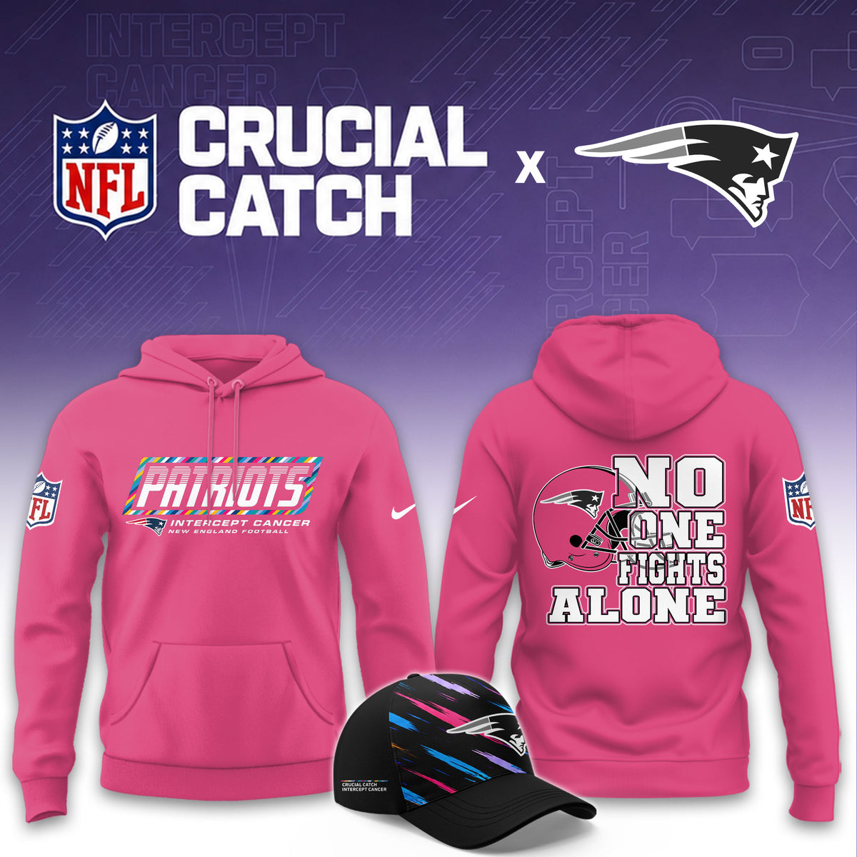 New England Patriots Football 2026 Crucial Catch Limited Pink Hoodie, No one fights alone!