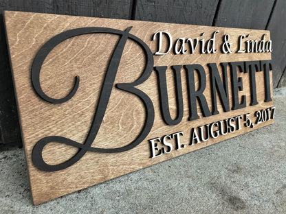 Custom Wood Sign Personalized Wedding Gift Family Name Sign Personalized Wooden Sign Last Name Established Anniversary Gift Sign Couple Gift