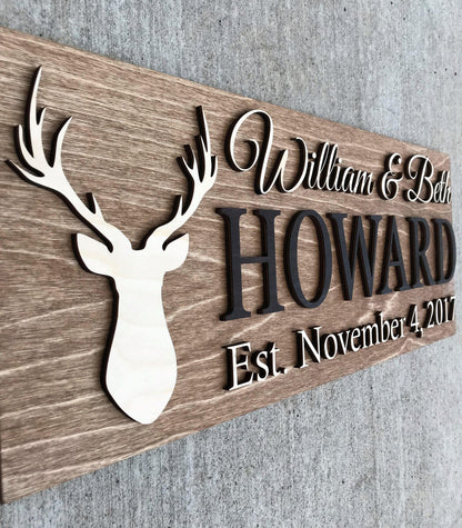 Personalized Cabin Sign Custom Wood Sign Rustic Cabin Decor Personalized Man Cave Sign Established Camper Sign Lake House Décor Deer Plaque