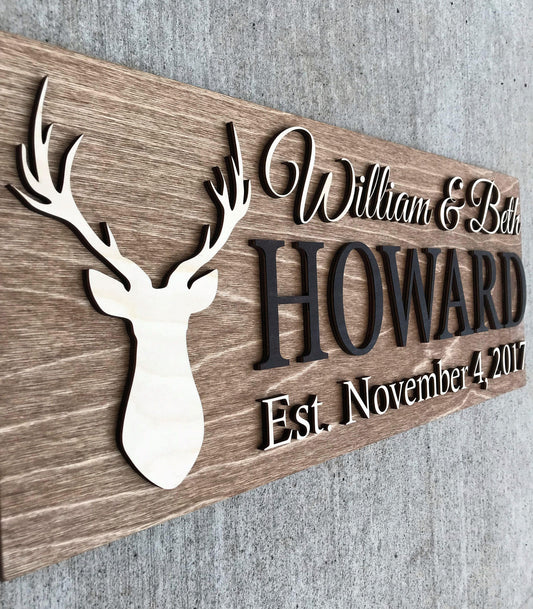 Personalized Cabin Sign Custom Wood Sign Rustic Cabin Decor Personalized Man Cave Sign Established Camper Sign Lake House Décor Deer Plaque