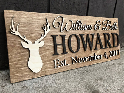 Personalized Cabin Sign Custom Wood Sign Rustic Cabin Decor Personalized Man Cave Sign Established Camper Sign Lake House Décor Deer Plaque
