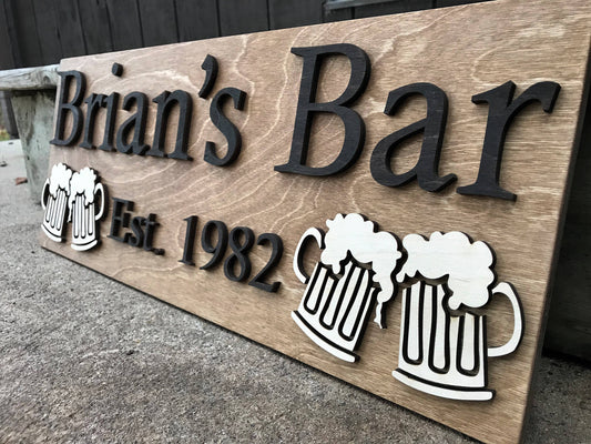 Personalized Bar Sign Wooden Sign Gift Custom Wood Sign Personalized Wood Sign Cabin Man Cave Pub Bar Decor Rustic Home Decor Basement Bar