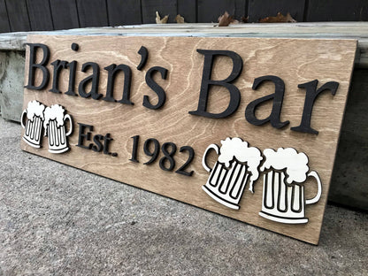 Personalized Bar Sign Wooden Sign Gift Custom Wood Sign Personalized Wood Sign Cabin Man Cave Pub Bar Decor Rustic Home Decor Basement Bar