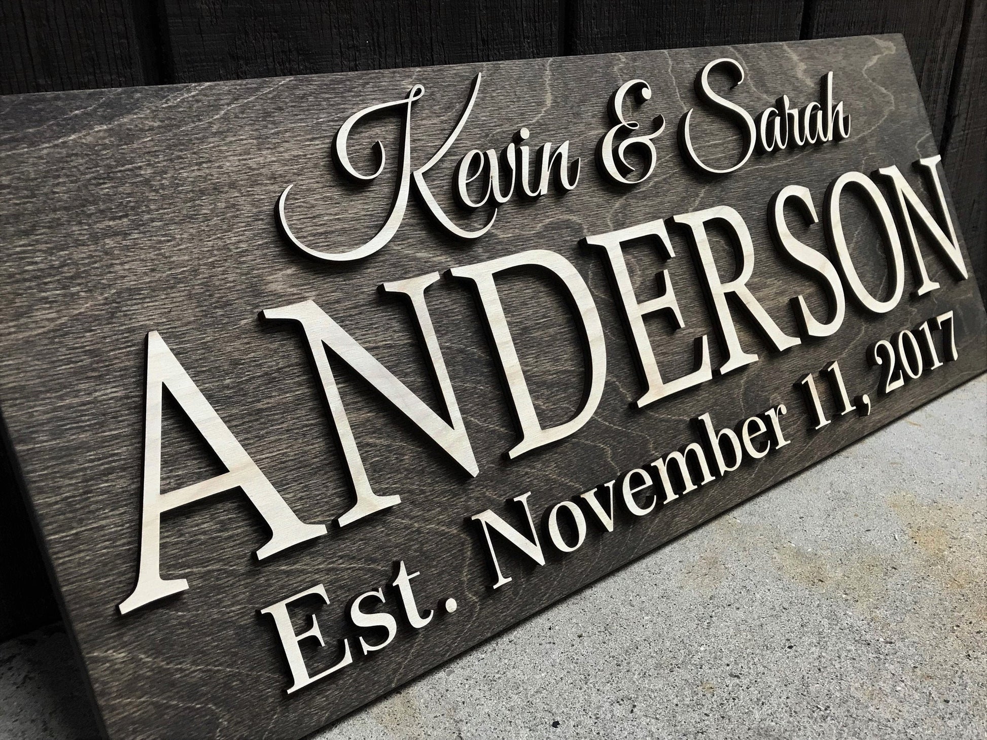 Personalized Wedding Gift Last Name Established Sign Family Name Sign 3D Wooden Sign Custom Wood Sign Anniversary Rustic Home Decor Wall Art