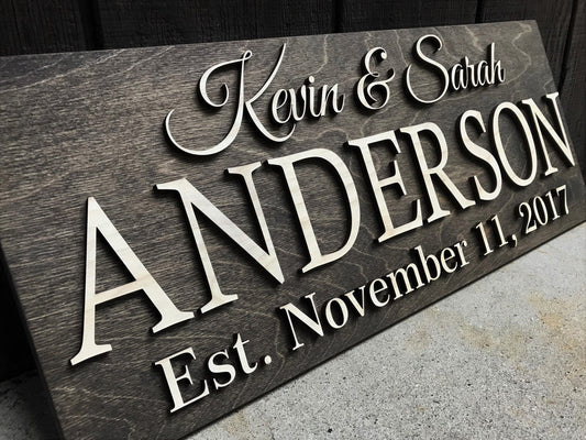 Personalized Wedding Gift Last Name Established Sign Family Name Sign 3D Wooden Sign Custom Wood Sign Anniversary Rustic Home Decor Wall Art