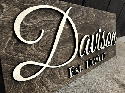 Custom Wood Sign Personalized Wedding Gift Last Name Established Sign Family Name Sign Anniversary Gift Wooden Sign Wedding Sign Couple Gift