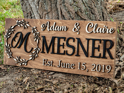 Last Name Sign | Custom Wood Sign | Established Sign | Personalized Wedding Gift | Wedding Sign | 3D Sign Family Name Sign Anniversary Gift