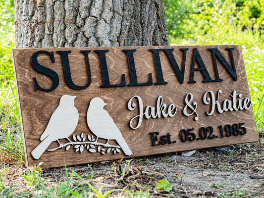 Love Birds Sign | Custom Couples Gift | Personalized Wedding Gift |  Last Name Sign | Anniversary Gift | Mothers Day Gift 3D Mr and Mrs Sign