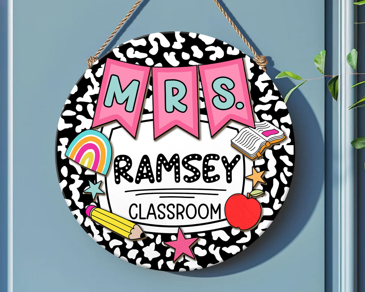 Personalized 3D Teacher Door Sign, Custom Teacher Door Sign, Teacher Appreciation Gift, Retro Teacher Door Hanger, Teacher Welcome Name Sign