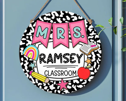 Personalized 3D Teacher Door Sign, Custom Teacher Door Sign, Teacher Appreciation Gift, Retro Teacher Door Hanger, Teacher Welcome Name Sign