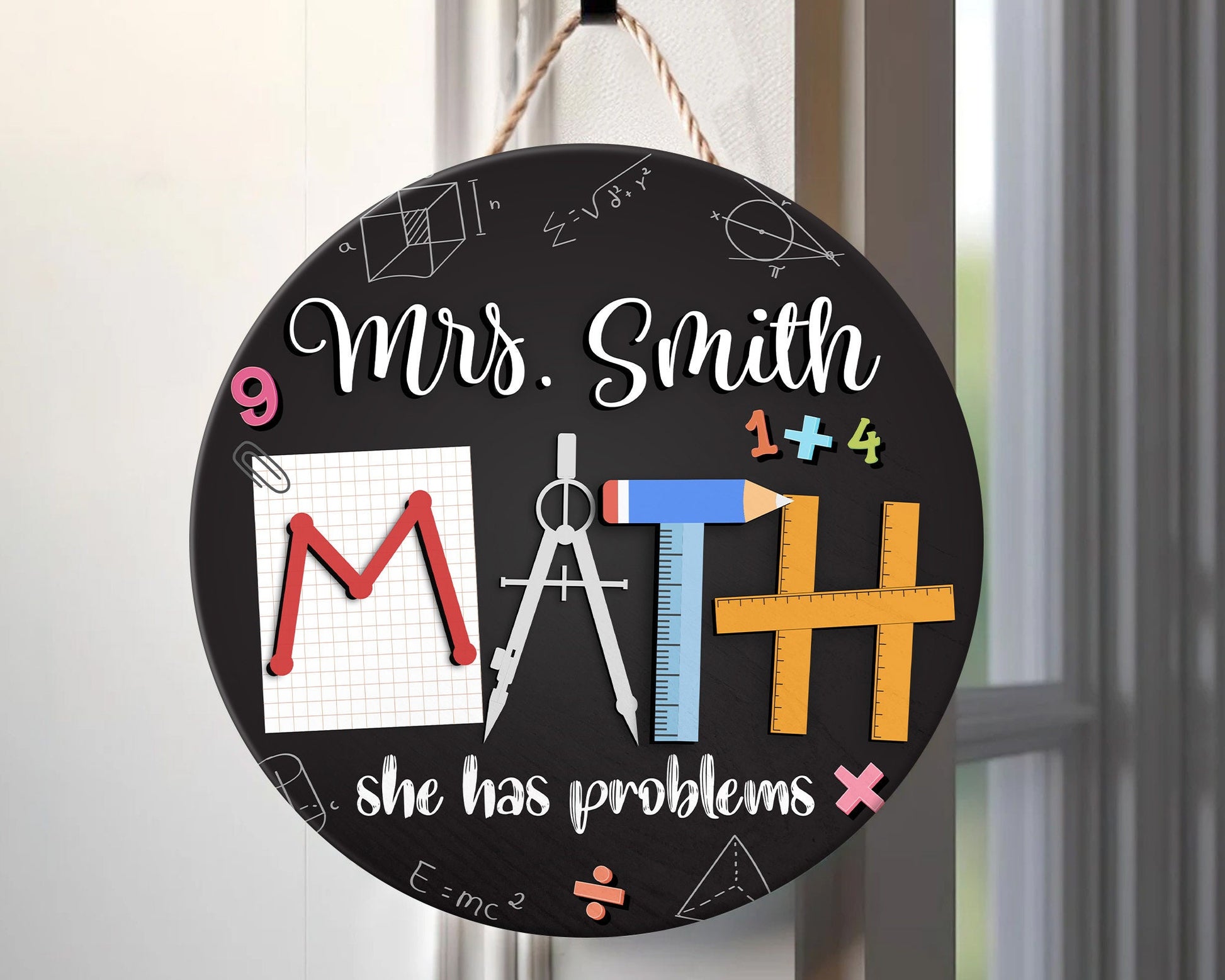 Personalized Math Teacher Door Sign, Back To School, Math Teacher Gift, Classroom Door Hanger, 3D Teacher Sign, Classroom Welcome Sign